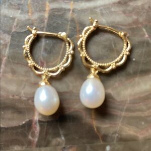 Gold Hoop Earrings with Pearl Drops